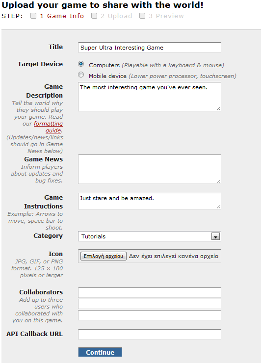 Create new game in Kongregate
