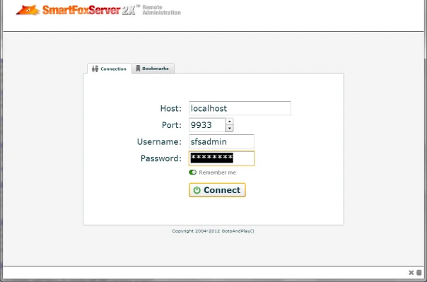 SmartFoxServer admin login